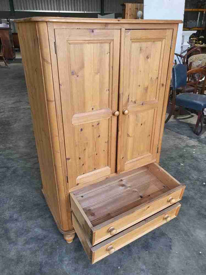 Small low pine wardrobe 2 x drawers bun feet