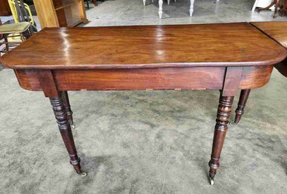 Two Antique Georgian mahogany D end turned leg hall server dining table deskPRICEX1