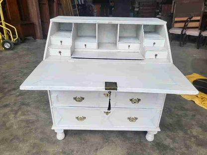 Antique Georgian painted white bureau desk dressing table 10 drawers