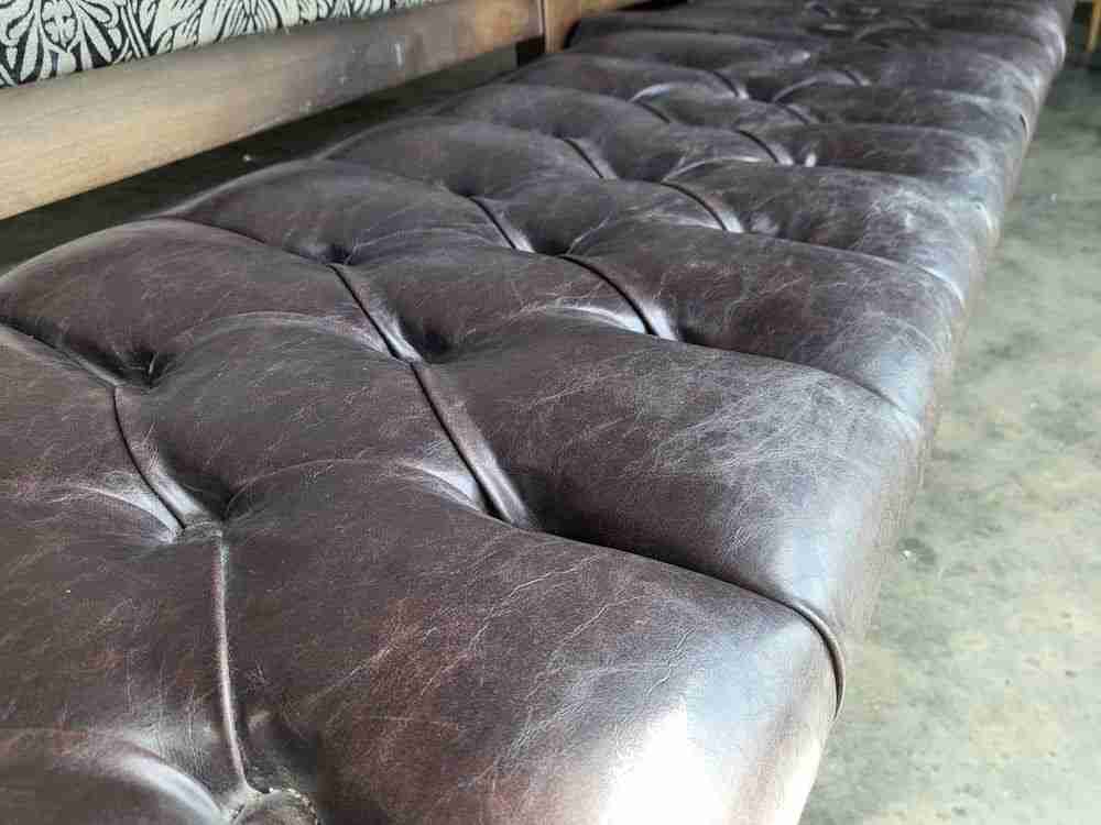 Large 8' leather seat high back bench seat turned legs home business