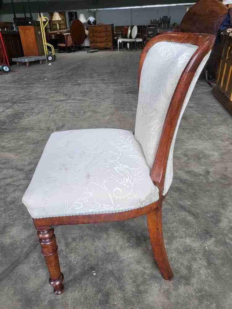 Antique Victorian open bedroom bathroom chair white Damask material