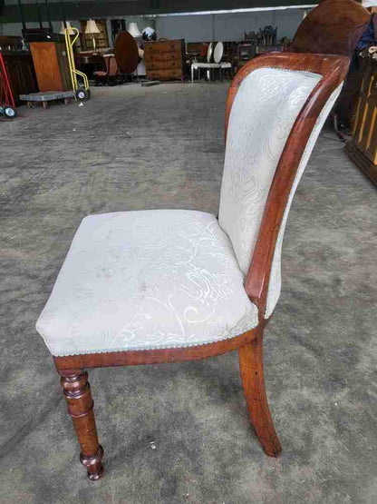 Antique Victorian open bedroom bathroom chair white Damask material