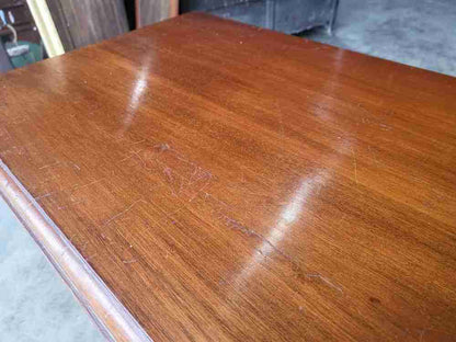 Antique Edwardian small inlaid glazed cabinet fabric curtain shelves