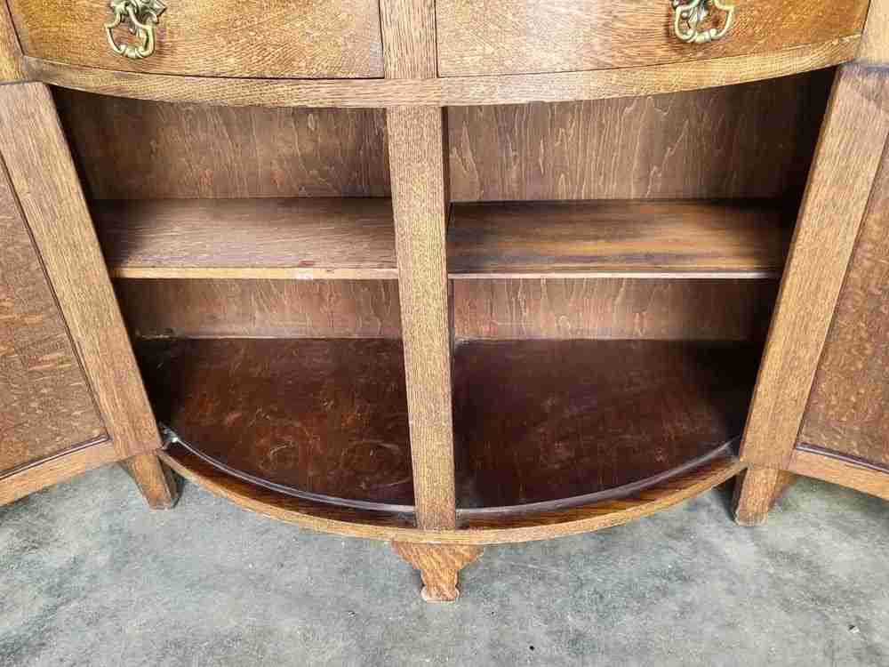 Antique repro oak bow front dresser cupboard drawers shelves cabinet