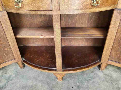 Antique repro oak bow front dresser cupboard drawers shelves cabinet