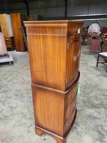 Antique repro mahogany small slim cocktail cabinet desk cupboard bureau
