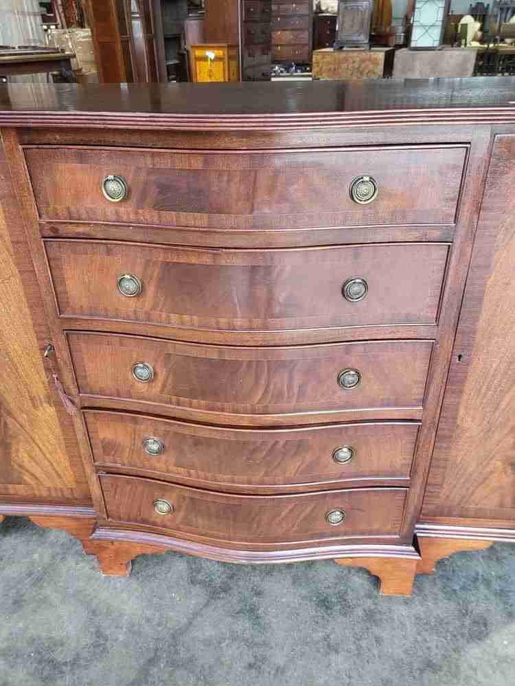 Antique repro small break front sideboard cupboard drawers