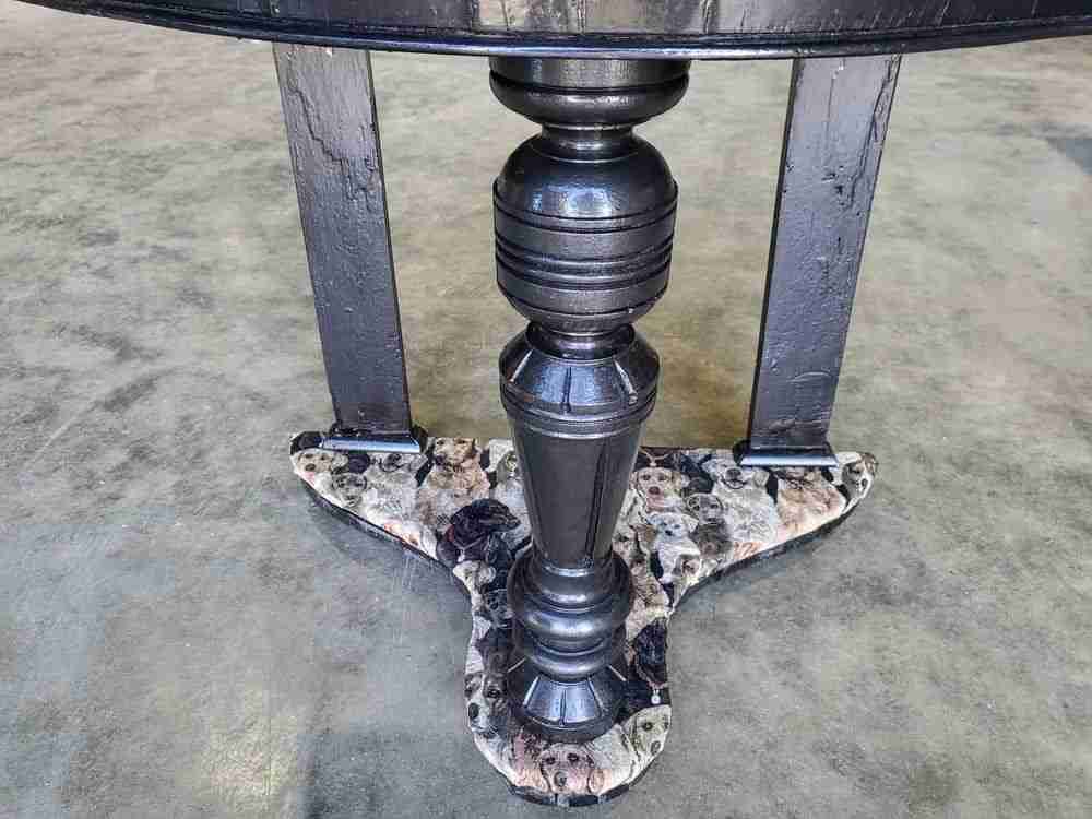 Antique Victorian demilune Black marble wash stand side table dogs turned legs