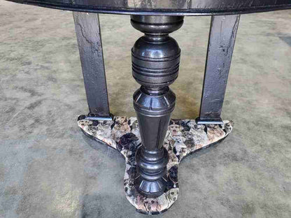 Antique Victorian demilune Black marble wash stand side table dogs turned legs
