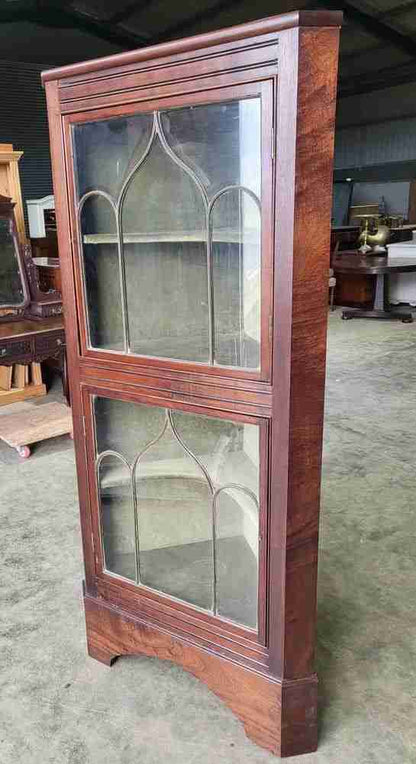 Antique Georgian mahogany freestanding glazed tall corner cabinet