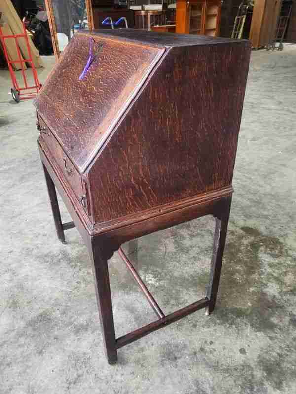 Antique Victorian oak bureau desk legs castors drawers