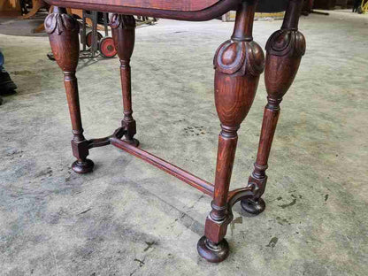 Antique Edwardian small oak drop leaf occasional dining table