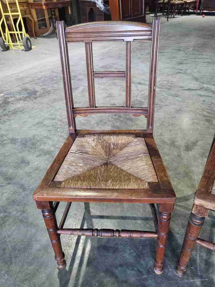 Vintage 20thC rush seat turned legs 3 x kitchen country dining chairs