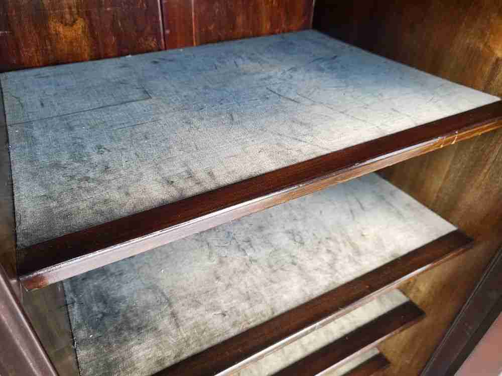 Antique Edwardian glazed music cabinet bookcase cabriole legs castors shelves