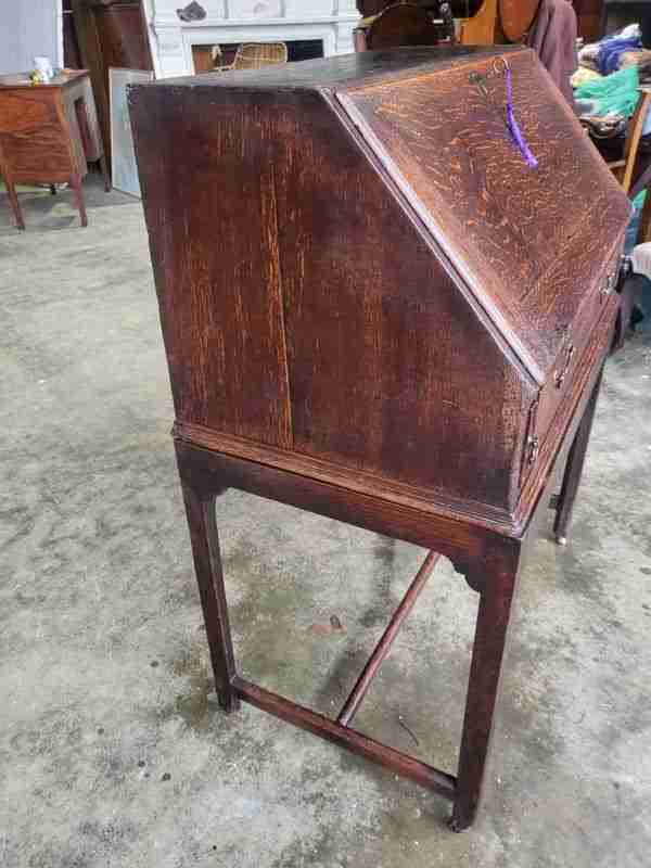 Antique Victorian oak bureau desk legs castors drawers