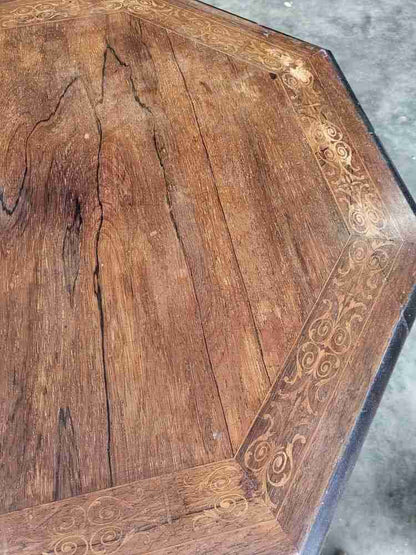 Antique inlaid octagonal occasional dining side table seat 4