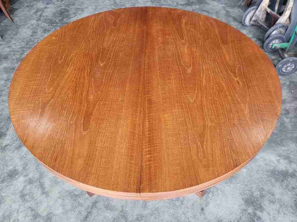 Vintage 20thC round teak pedestal dining table + 4 dining Chairs