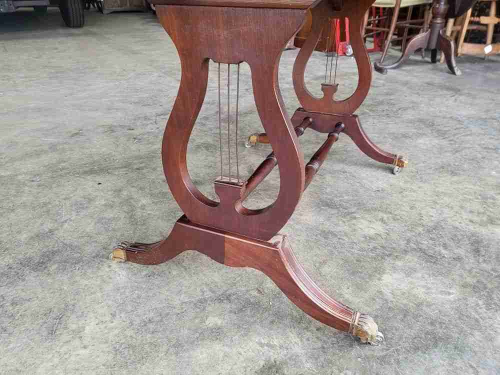 Antique repro extending Lyre sofa coffee work table drawers