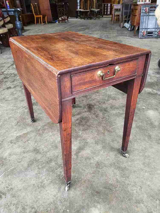 Antique Victorian Pembroke drop leaf dining occasional table drawer