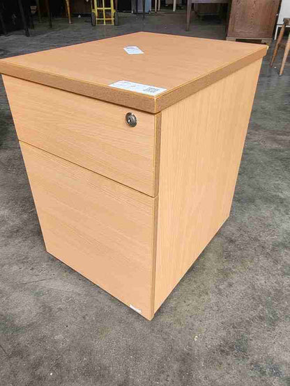Pair two beech small low 2 drawer filing cabinets drawers