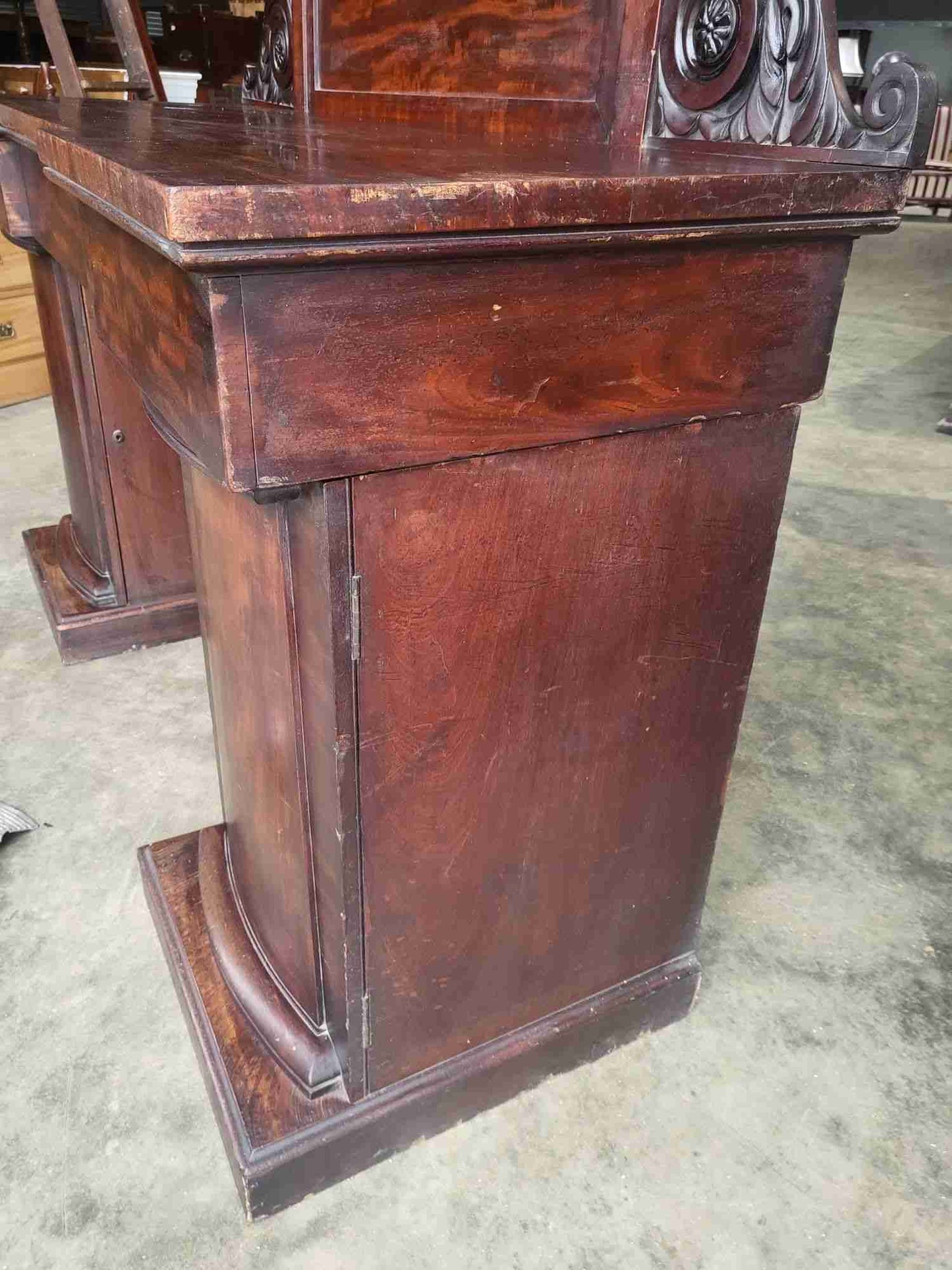 Antique Edwardian Victorian mahogany twin pedestal sideboard drawers wine drawer