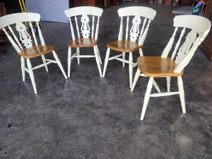 Four 4 painted wood kitchen country dining chairs
