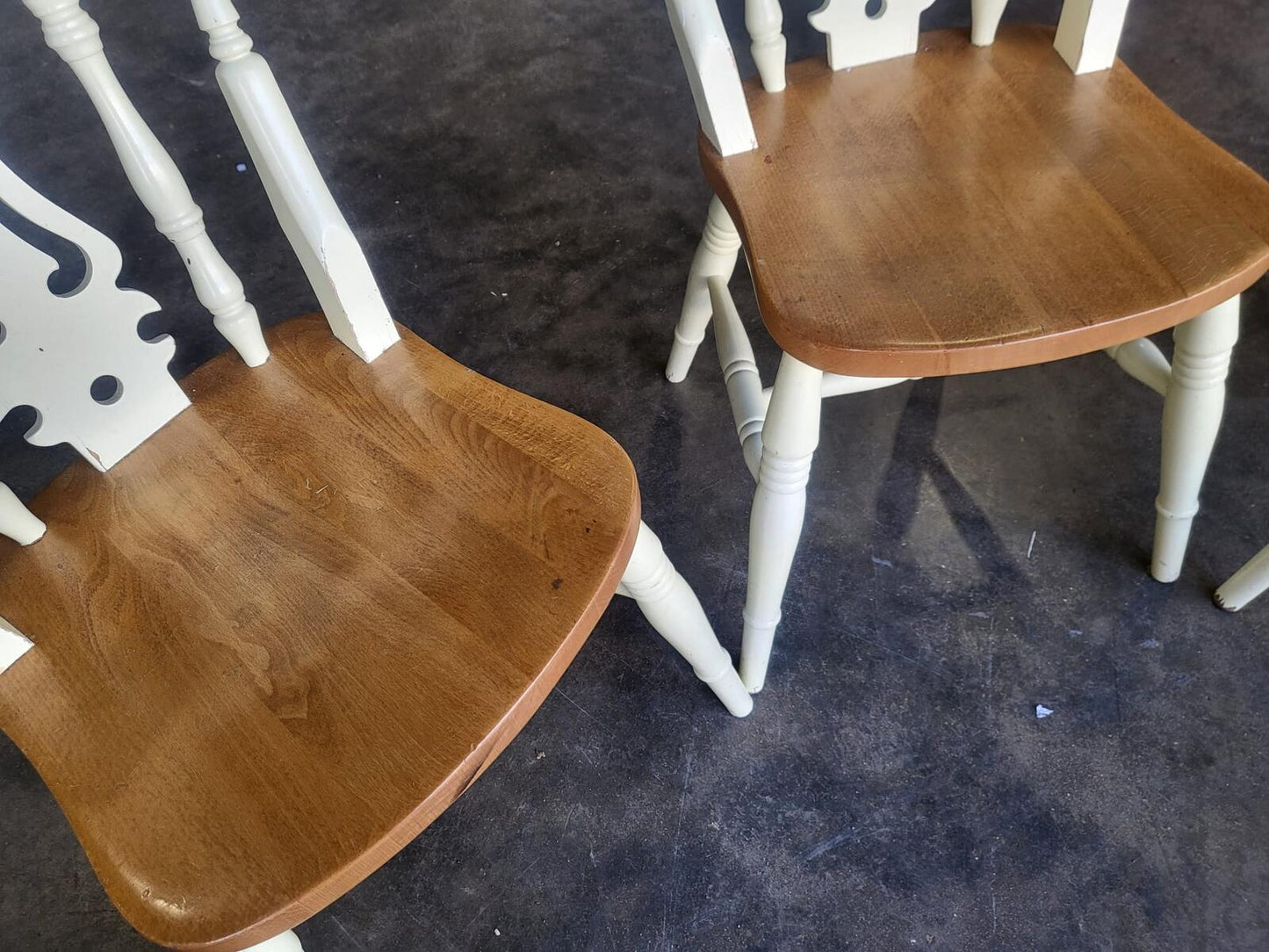 Four 4 painted wood kitchen country dining chairs