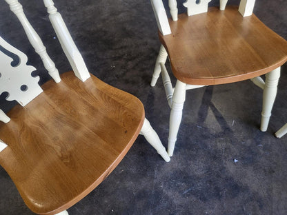 Four 4 painted wood kitchen country dining chairs