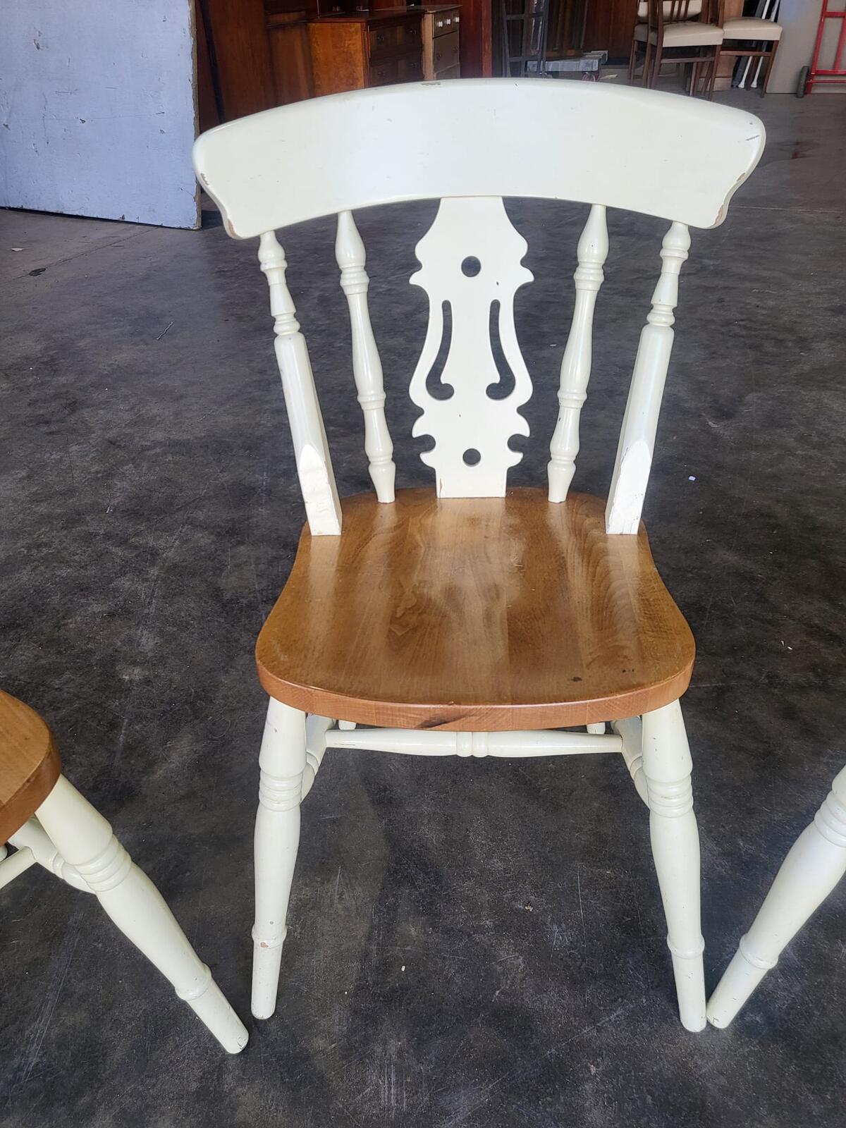 Four 4 painted wood kitchen country dining chairs