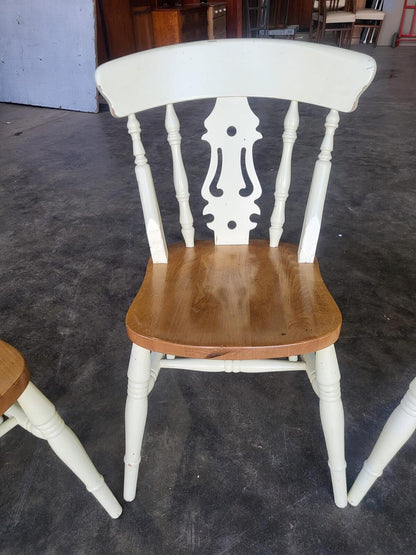 Four 4 painted wood kitchen country dining chairs