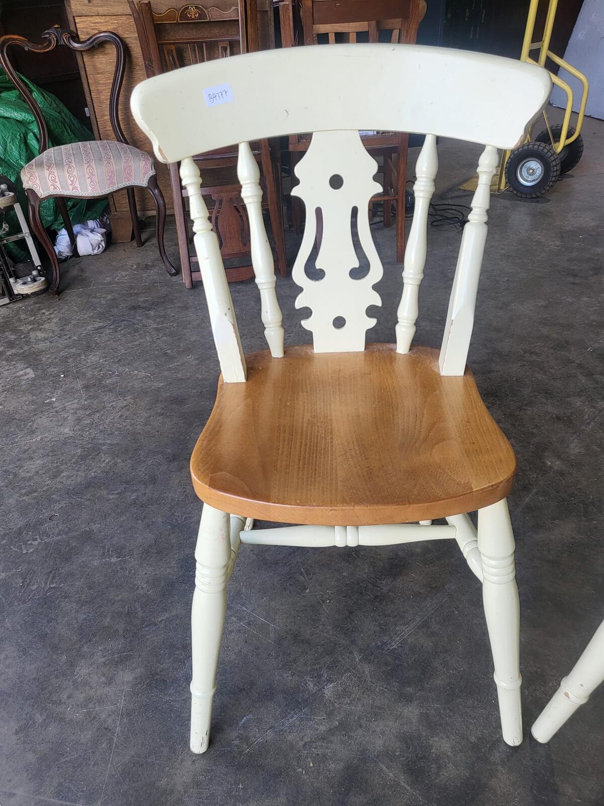 Four 4 painted wood kitchen country dining chairs