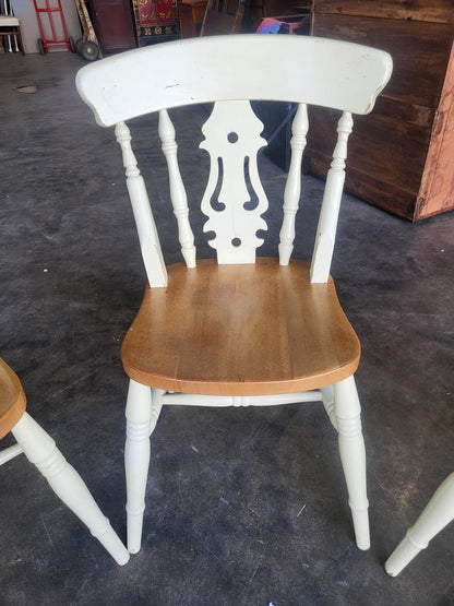 Four 4 painted wood kitchen country dining chairs