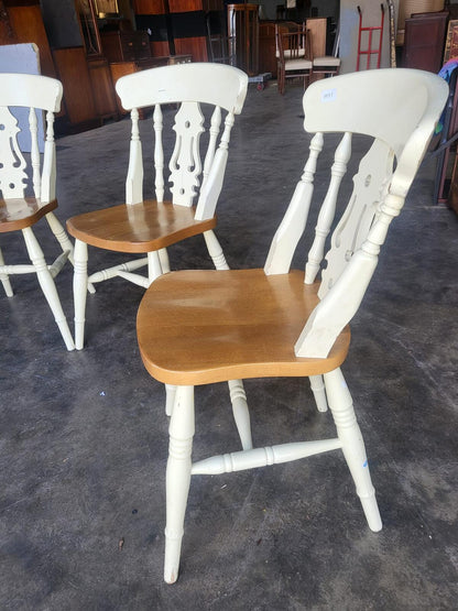 Four 4 painted wood kitchen country dining chairs