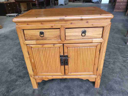 Vintage 20thC small Chinese cupboard cabinet 2 drawers square legs