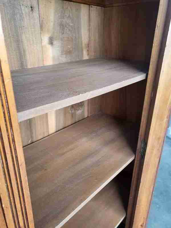 Antique Edwardian tall slim walnut glazed linen press cupboard bookcase