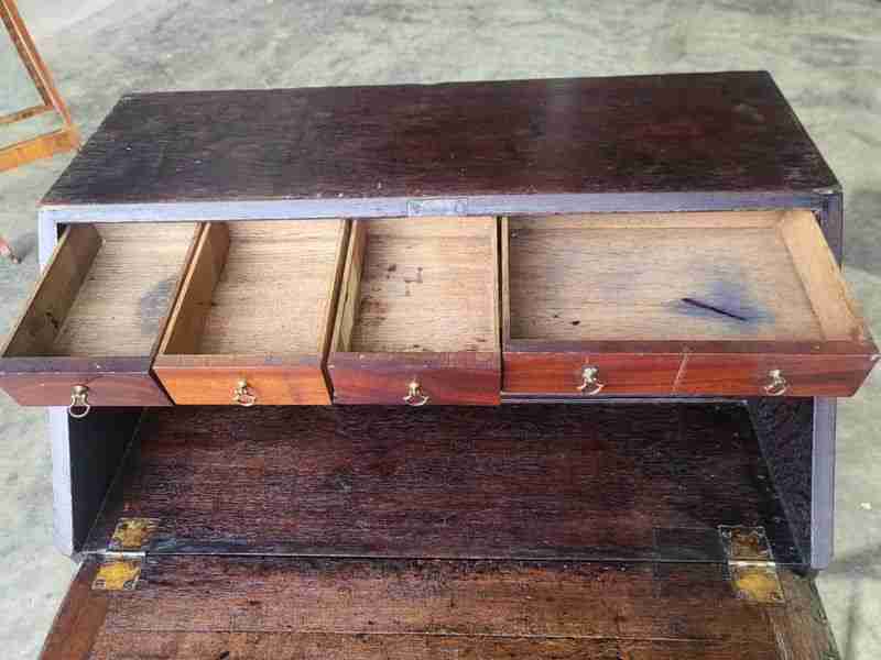 Antique Victorian oak bureau desk legs castors drawers