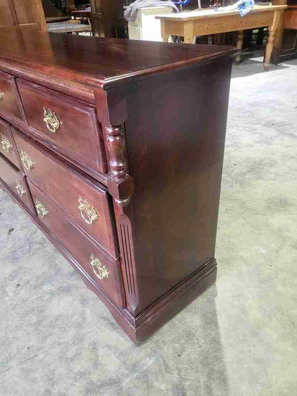 Antique repro low long chest of drawers 3 over 4