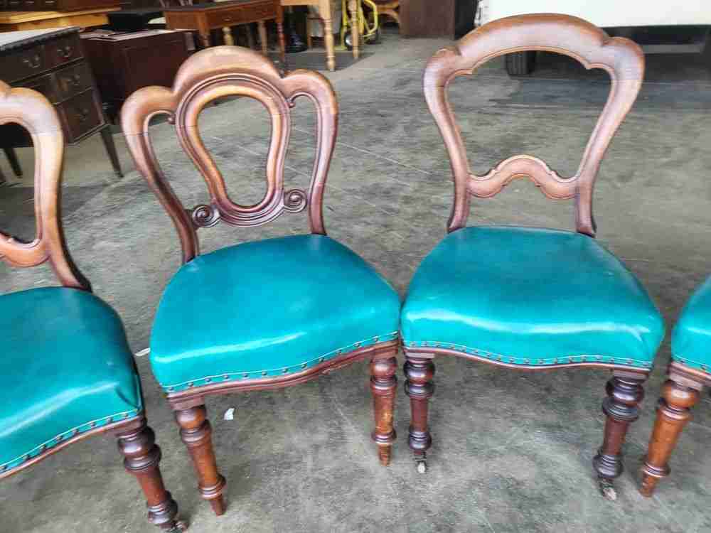 Antique Victorian 8 mixed mahogany dining chairs turned legs faux leather