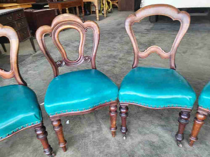 Antique Victorian 8 mixed mahogany dining chairs turned legs faux leather