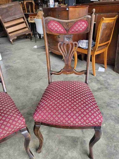4 Antique art nouveau high back dining chairs curved legs