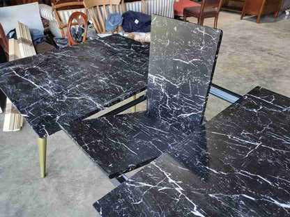 Vintage 70's style extending marble effect  dining table brass legs