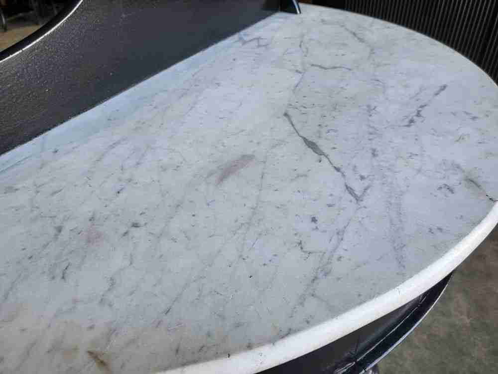 Antique Victorian demilune Black marble wash stand side table dogs turned legs