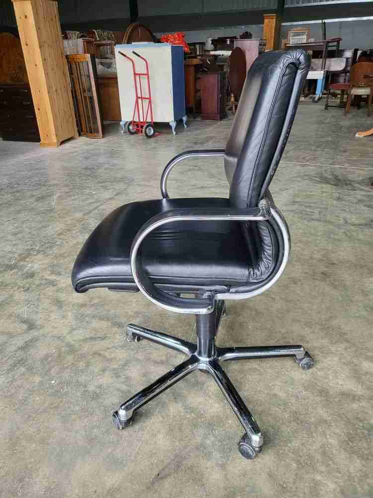 Black leather chrome swivel tilt adjust height office chair