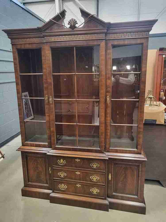 Large antique repro glazed bookcase cabinet cupboard drawers