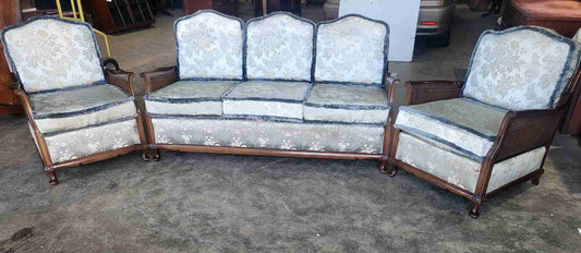 Vintage 20thC bergere 3 seat sofa settee cabriole legs
