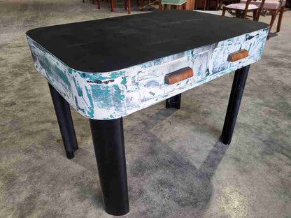 20thC 50's style small console side end dressing table 2 drawers curved legs