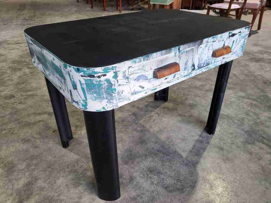 20thC 50's style small console side end dressing table 2 drawers curved legs