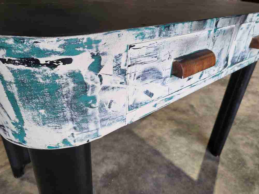 20thC 50's style small console side end dressing table 2 drawers curved legs