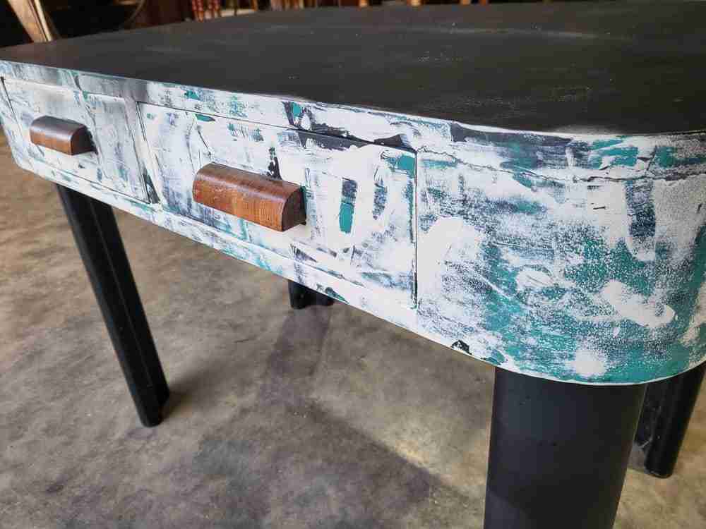 20thC 50's style small console side end dressing table 2 drawers curved legs