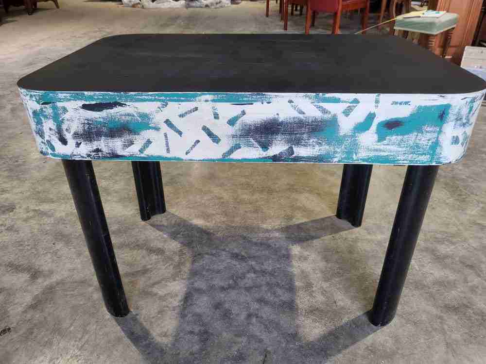 20thC 50's style small console side end dressing table 2 drawers curved legs